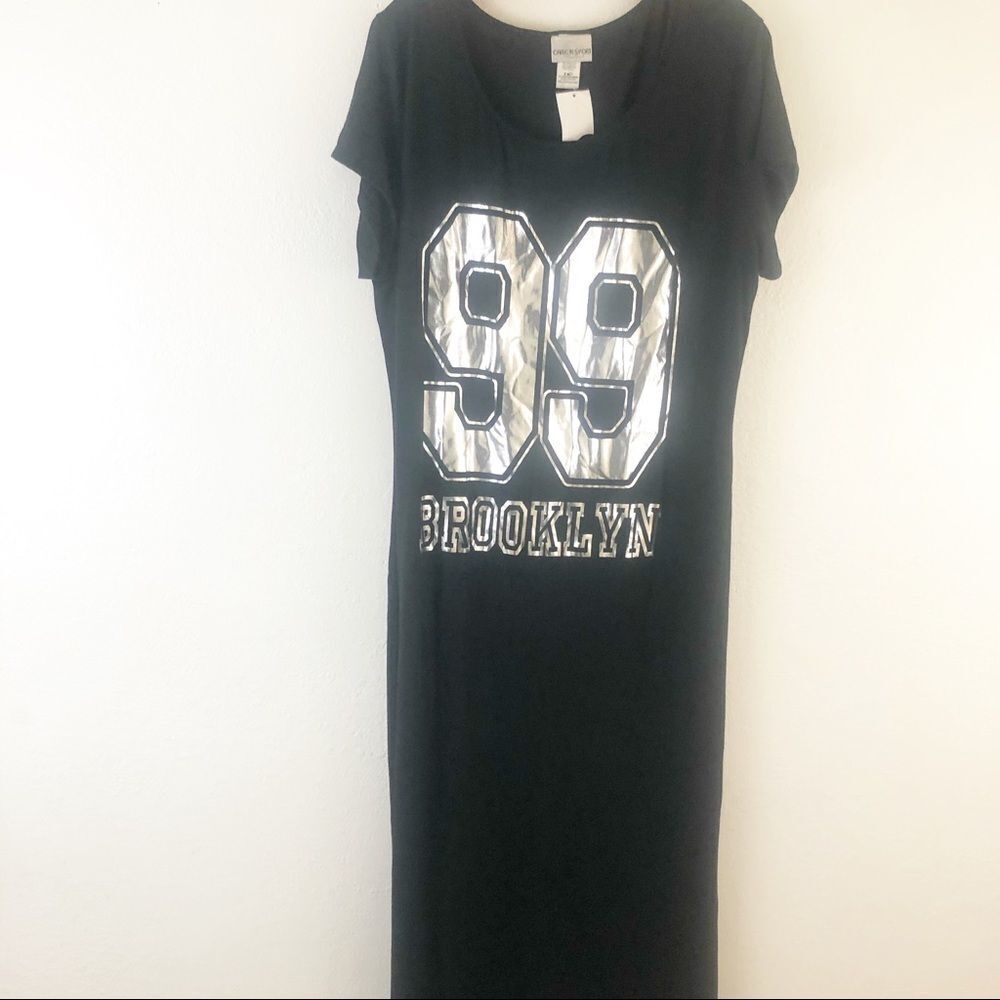 Caren Sport Short Sleeve 99 Brooklyn logo black Maxi Dress size 3XL